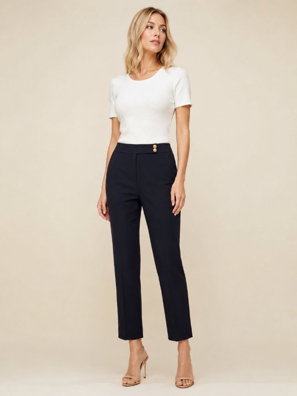 Quince Dual Gold Button Ankle Slack Pant High Rise Black 8 #A4029